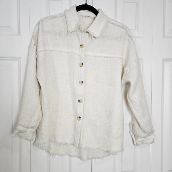 Ellison Cream Raw Hem Button Up Medium Oversized - Picture 1 of 11